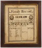 LUDLOW, MASSACHUSETTS FOLK ART FAMILY RECORD DRAWING by White Family, ink manuscript on paper, sold Nov 2024