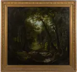 WOODLAND LANDSCAPE PAINTING by Martin Andreas Reisner, oil on canvas, sold Nov 2024
