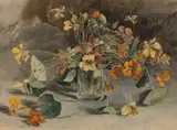 STILL-LIFE OF NASTURTIUMS by Mathias J. Alten, watercolor and pencil on paper, sold Nov 2024