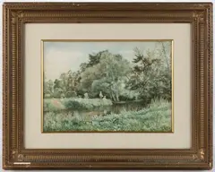LANDSCAPE PAINTING by John William Hill, watercolor on paper, sold Nov 2024
