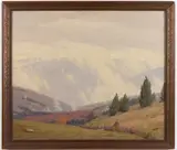 MOUNTAINOUS LANDSCAPE PAINTING by Andrew Thomas Schwartz, oil on canvas, sold Nov 2024