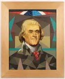 HISTORICAL POLITICAL PORTRAIT OF THOMAS JEFFERSON (1743-1826) by Orville H. A. Mills, oil on canvas panel, sold Nov 2024
