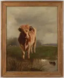 PORTRAIT OF A COW IN LANDSCAPE by Thomas Stanton Bowman, oil on canvas, sold Oct 2024