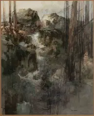 FOREST LANDSCAPE by Tom Nicholas, watercolor on paper, sold Oct 2024