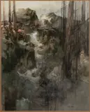 FOREST LANDSCAPE by Tom Nicholas, watercolor on paper, sold Oct 2024