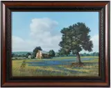 LANDSCAPE PAINTING FEATURING BLUEBONNETS by Don Brown, oil on canvas, sold Oct 2024