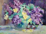 Lilacs and Daisies by Florence Tricker, Oil on board, sold Jun 2021