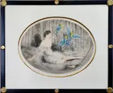 Parrots by Louis Icart, Drypoint etching with hand-coloring, sold Sep 2021