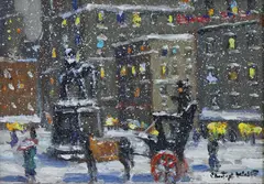 December New York-Coachmen by Christopher Willett, Oil on board, sold Sep 2021