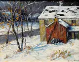 Second Round in Severe Storm, North on River Road by Christopher G. Willett, Oil on board, sold Sep 2021