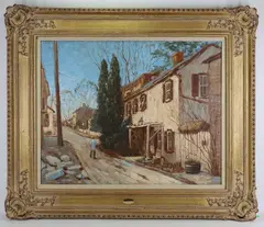 Sunday Morning, New Hope by Laurence A. Campbell, Oil on canvas, sold Sep 2021