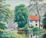 Canal Lock House, Pt. Pleasant by George Booz, Oil on board, sold Sep 2021