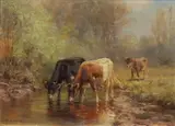Cattle at the Brook by Thomas Bigelow Craig, Oil on board, sold Sep 2021