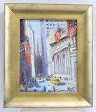 Financial District, Wal Street, New York City by Christopher G. Willett, Oil on board, sold Mar 2022