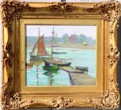 Sailboats, Gloucester by Fern Isabel Kuns Coppedge, Oil on canvas, sold Mar 2022