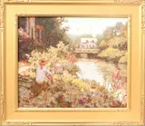 Evie Painting by the Canal by Laurence A. Campbell, Oil on canvas, sold Mar 2022