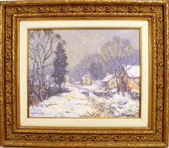 The canal at Lumberville in winter by Laurence A. Campbell, Oil on canvas, sold Mar 2022