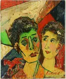 Newly Weds by David Burliuk, Oil on wood panel, sold Mar 2022