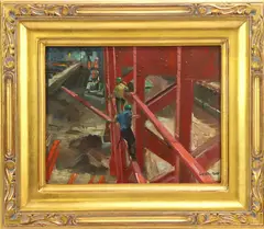 Construction Workers by Harry Leith-Ross, Oil on board, sold Jun 2022