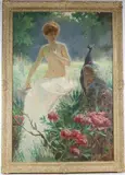 The Peacock and Juno by Pierre Mitiffiot De Belair, Oil on canvas, sold Jun 2022