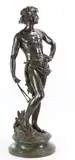 Untitled by Adrien Étienne Gaudez, Bronze patinated sculpture of David with his slingshot, sold Jun 2022