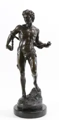 Nil Virtuti Invium by Alfred Barye, Bronze sculpture of a semi-nude man, sold Jun 2022
