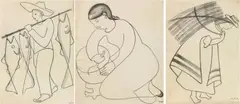 Untitled by Margot Kempe, Charcoal line drawings of traditional southwestern workers, sold Oct 2022