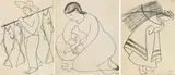 Untitled by Margot Kempe, Charcoal line drawings of traditional southwestern workers, sold Oct 2022