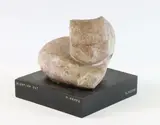 Sleeping Cat by Margot Kempe, Sculpture of a cat titled "Sleeping Cat" and attached to wooden plinth, sold Oct 2022