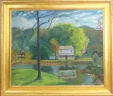 Delaware Canal by Jules A. Scalella, Oil on canvas, sold Dec 2022