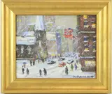 Over by Trinity Church, New York City by Christopher G. Willett, Oil on board, sold Dec 2022