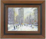 Flat Iron at Sunset, New York City by Christopher G. Willett, Oil on board, sold Dec 2022
