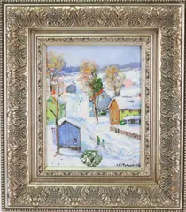 Hilltown Bucks County Pa, Road to Quakertown by Christopher Willett, Oil on board, sold Dec 2022