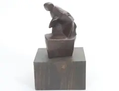 Kneeling Woman - Study for the Altar of the Sprout by Mario Negri, Bronze abstract figural sculpture mounted to a wooden plinth, sold Dec 2022