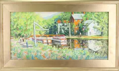 Canal Lumberville Lock by Christopher Willett, Oil on canvas, sold Dec 2022