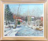 Rural Scene by Mildred S. Gehman, Oil on canvas, sold Dec 2022