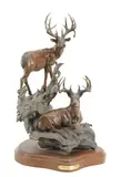 The Buck Stops Here by Dennis Jones, Patinated bronze sculpture mounted to a wooden plinth titled "The Buck Stops Here", sold Dec 2022