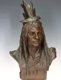 Chief Crazy Horse by Théodore Baur, Patinated bronze bust titled "Chief Crazy Horse", sold Dec 2022
