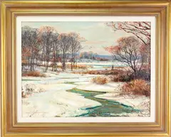 Winter Brook by Wayne Beam Morrell, Oil on board, sold Dec 2022