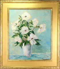Hibiscus by John Wells James, Oil on board, sold Dec 2022