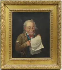 Reading the News by Edwin Roberts, Oil on canvas, sold Mar 2023