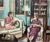 S + S Stables Living Room by Frederick Childs, Oil on canvas, sold Apr 2023
