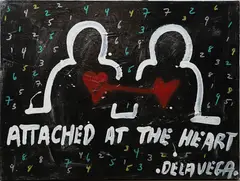 Attached at the Heart by James De La Vega, Oil and spray paint on canvas, sold Apr 2023