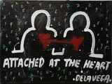 Attached at the Heart by James De La Vega, Oil and spray paint on canvas, sold Apr 2023