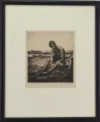 Corn Husking by Thomas Richard Hood, Etching, sold Jul 2023