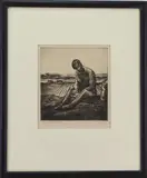 Corn Husking by Thomas Richard Hood, Etching, sold Jul 2023
