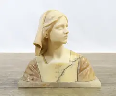Untitled by Giuseppe Bessi, Marble and alabaster bust of a young lady, sold Aug 2023