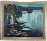 Silent Night by Eleanor Beatrice Acker, Oil on board, sold Aug 2023