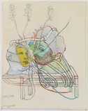 Three Girls Head Holder by Peter Sengl, Mixed media on paper, sold Nov 2023