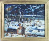 Above the flood plains by poor Richards, point pleasant, bucks county PA by Christopher Willett, Oil on board, sold Jun 2024